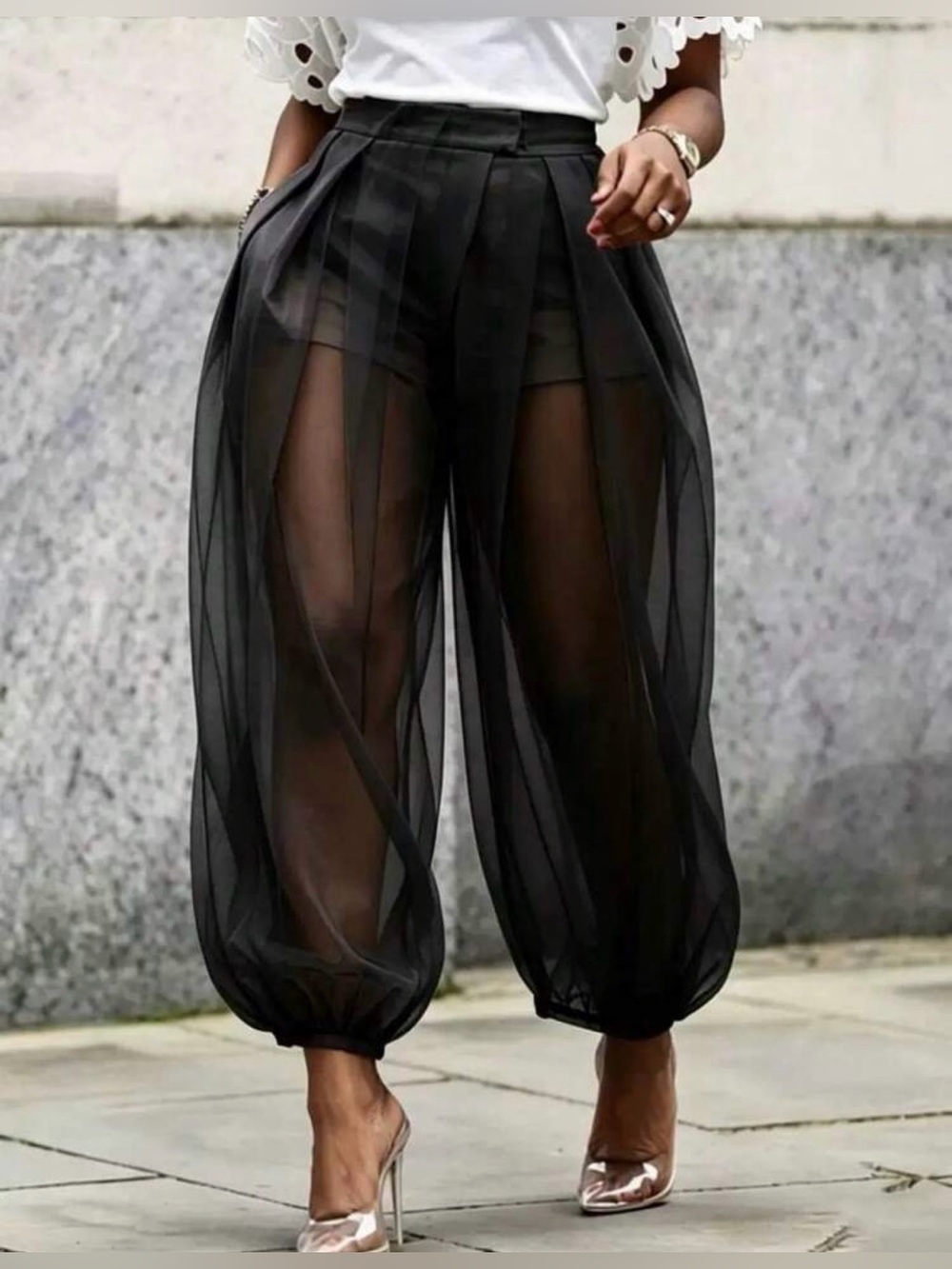 Sheer Black Balloon Pants